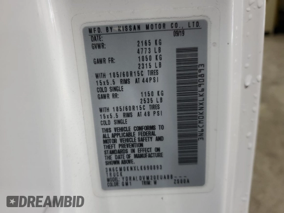 2020 Nissan NV200 S with VIN 3N6CM0KNXLK690893, listed as a Copart auction lot 45109815 with 94,664 mi miles and Salvage title. Bid and sale history available at DreamBid. Image 15.