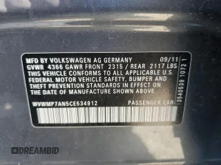 2012 Volkswagen CC R-Line z VIN WVWMP7AN5CE534912, wystawiony jako Copart lot #58267995 z przebiegiem 124 995 mil mil oraz Szkoda całkowita • Salvage title. Historia ofert i sprzedaży dostępna na DreamBid. Obrazek 12.