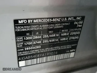 2000 Mercedes-Benz M-Class with VIN 4JGAB54E8YA191024, listed as a Copart auction lot 42851745 with 85,059 mi miles and Clean Title. Bid and sale history available at carsss.com. Image 13.