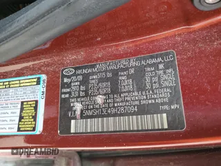 2009 Hyundai Santa Fe Limited z VIN 5NMSH13E49H287094, wystawiony jako Copart lot #57082395 z przebiegiem 258 193 mil mil oraz Szkoda całkowita • Salvage title. Historia ofert i sprzedaży dostępna na DreamBid. Obrazek 12.