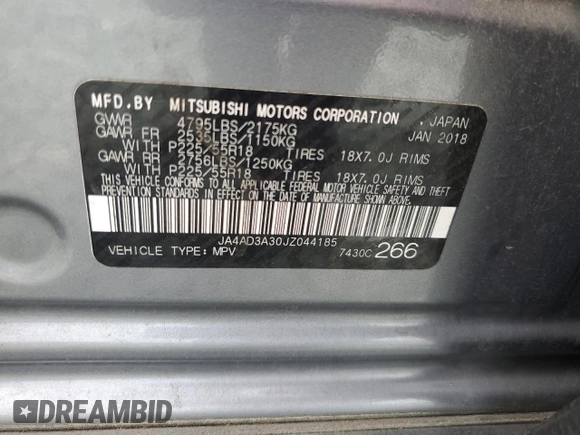2018 Mitsubishi Outlander SE with VIN JA4AD3A30JZ044185, listed as a Copart auction lot 60111175 with 147,288 mi miles and Salvage title. Bid and sale history available at DreamBid. Image 13.
