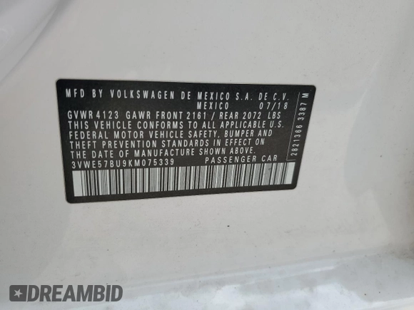 2019 Volkswagen Jetta SEL with VIN 3VWE57BU9KM075339, listed as a Copart auction lot 59847645 with 92,899 mi miles and Clean title. Bid and sale history available at DreamBid. Image 12.