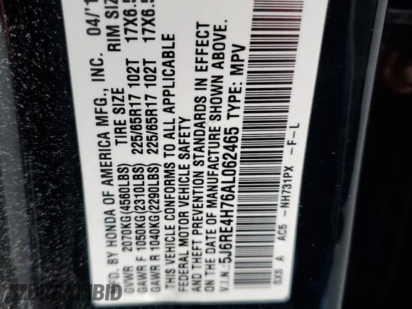 2010 Honda CR-V EX-L z VIN 5J6RE4H76AL062465, wystawiony jako Copart lot #51593295 z przebiegiem 166 916 mil mil oraz Szkoda całkowita • Salvage title. Historia ofert i sprzedaży dostępna na DreamBid. Obrazek 13.