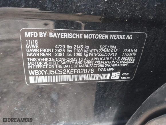 2019 BMW X2 xDrive28i with VIN WBXYJ5C52KEF82876, listed as a IAAI auction lot 41292641 with 46,774 mi miles. Bid and sale history available at carsss.com. Image 9.