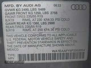 2023 Audi Q5 S line Premium Plus with VIN WA1EAAFY8P2008054, listed as a IAAI auction lot 42678217 with 20,363 mi miles and . Bid and sale history available at DreamBid. Image 9.