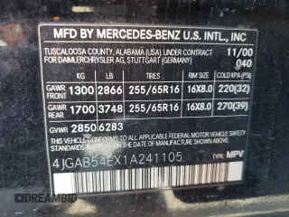 2001 Mercedes-Benz M 320/430/500 with VIN 4JGAB54EX1A241105, listed as a Copart auction lot 59773455 with 242,944 mi miles and Salvage title. Bid and sale history available at DreamBid. Image 13.