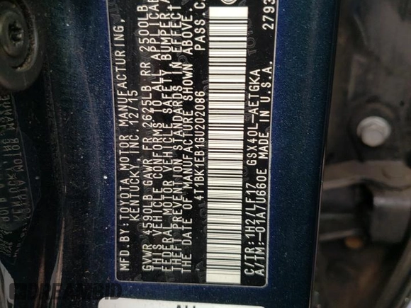 2016 Toyota Avalon Limited with VIN 4T1BK1EB1GU202086, listed as a Copart auction lot 63321983 with 87,244 mi miles and Salvage Title. Bid and sale history available at carsss.com. Image 12.