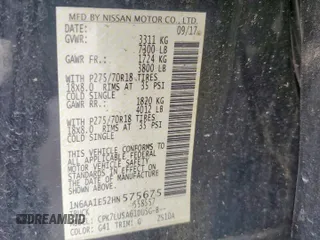 2017 Nissan Titan SV with VIN 1N6AA1E52HN575675, listed as a Copart auction lot 59639975 with 227,451 mi miles and Clean title. Bid and sale history available at DreamBid. Image 12.