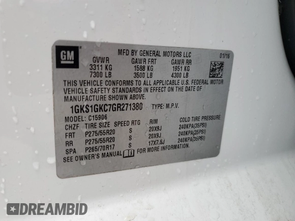 2016 GMC Yukon XL SLT z VIN 1GKS1GKC7GR271380, wystawiony jako Copart lot #54125245 z przebiegiem 115 731 mil mil oraz Szkoda całkowita • Salvage title. Historia ofert i sprzedaży dostępna na DreamBid. Obrazek 13.