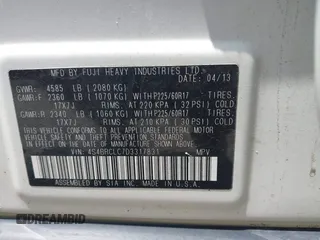 2013 Subaru Outback Limited with VIN 4S4BRCLC7D3317831, listed as a IAAI auction lot 42551899 with 194,617 mi miles and . Bid and sale history available at DreamBid. Image 9.