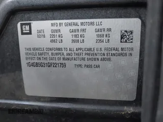 2016 Buick LaCrosse Leather with VIN 1G4GB5G31GF221759, listed as a IAAI auction lot 41216849 with 1 mi miles. Bid and sale history available at carsss.com. Image 9.