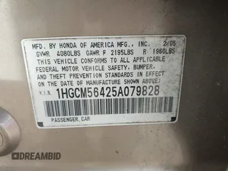 2005 Honda Accord LX with VIN 1HGCM56425A079828, listed as a IAAI auction lot 42685950 with 131,775 mi miles and . Bid and sale history available at DreamBid. Image 9.