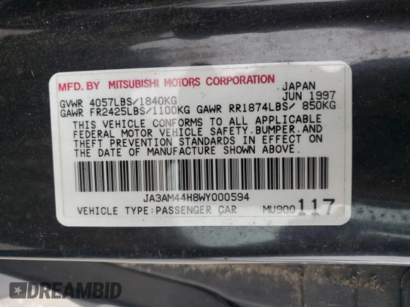1998 Mitsubishi 3000GT z VIN JA3AM44H8WY000594, wystawiony jako Copart lot #44164155 z przebiegiem 92 227 mil mil oraz Czysty tytuł • Clean title. Historia ofert i sprzedaży dostępna na DreamBid. Obrazek 12.
