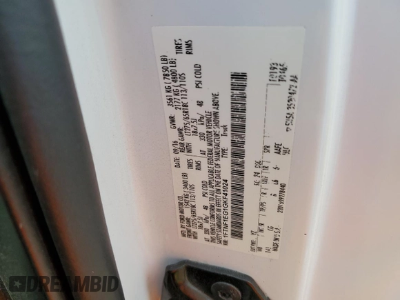 2016 Ford F-150 XL with VIN 1FTNF1EG1GKF41024, listed as a Copart auction lot 76582934 with 74,518 mi miles and Salvage title. Bid and sale history available at DreamBid. Image 13.