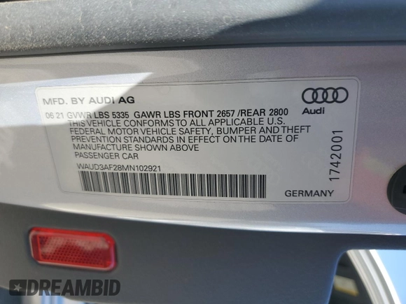 2021 Audi A6 Premium z VIN WAUD3AF28MN102921, wystawiony jako Copart lot #68371614 z przebiegiem 19 460 mil mil oraz Szkoda całkowita • Salvage title. Historia ofert i sprzedaży dostępna na DreamBid. Obrazek 15.