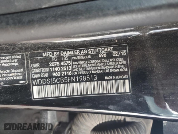 2015 Mercedes-Benz CLA 45 AMG with VIN WDDSJ5CB5FN198513, listed as a Copart auction lot 46956165 with 79,948 mi miles and Salvage title. Bid and sale history available at DreamBid. Image 12.