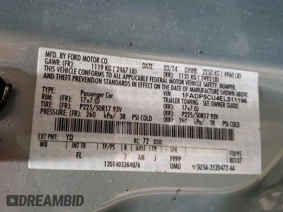 2014 Ford C-Max Energi SEL with VIN 1FADP5CU4EL511196, listed as a Copart auction lot 53900485 with 92,312 mi miles and Clean Title. Bid and sale history available at carsss.com. Image 12.