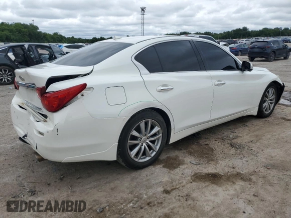 2014 Infiniti Q50 Premium with VIN JN1BV7AP4EM676758, listed as a Copart auction lot 58843275 with 138,404 mi miles and Salvage title. Bid and sale history available at DreamBid. Image 3.