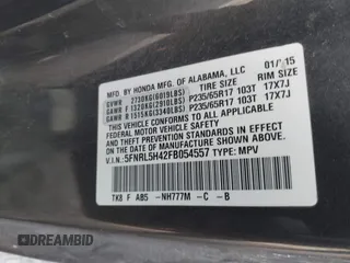 2015 Honda Odyssey EX with VIN 5FNRL5H42FB054557, listed as a IAAI auction lot 42249824 with 199,147 mi miles and . Bid and sale history available at DreamBid. Image 9.