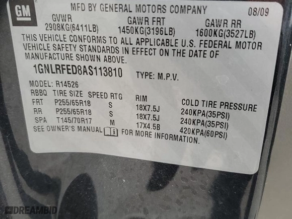2010 Chevrolet Traverse LT w/1LT with VIN 1GNLRFED8AS113810, listed as a Copart auction lot 44643195 with 215,090 mi miles and Salvage Title. Bid and sale history available at carsss.com. Image 15.