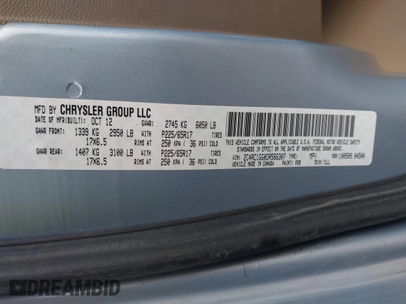 2013 Chrysler Town & Country Limited with VIN 2C4RC1GG0DR566307, listed as a IAAI auction lot 41941616 with 192,378 mi miles. Bid and sale history available at carsss.com. Image 9.