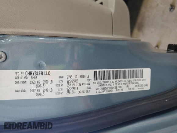 2008 Chrysler Town & Country Touring with VIN 2A8HR54P38R804199, listed as a Copart auction lot 63283515 with 84,912 mi miles and Non repairable. Bid and sale history available at DreamBid. Image 13.
