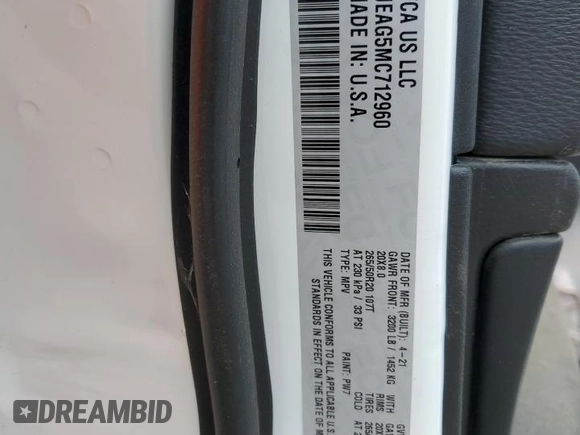 2021 Jeep Grand Cherokee Laredo E with VIN 1C4RJEAG5MC712960, listed as a Copart auction lot 55441545 with Not provided miles and Salvage title. Bid and sale history available at DreamBid. Image 12.