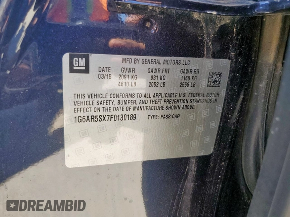 2015 Cadillac CTS Luxury RWD with VIN 1G6AR5SX7F0130189, listed as a Copart auction lot 48712145 with 171,133 mi miles and Clean Title. Bid and sale history available at DreamBid. Image 12.