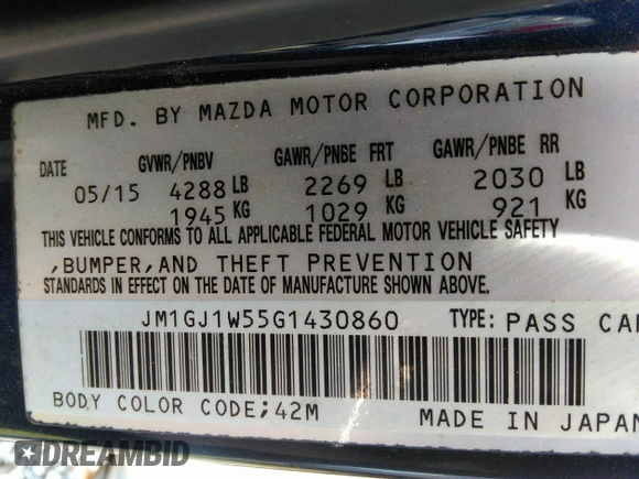 2016 Mazda 6 i Grand Touring с VIN JM1GJ1W55G1430860, выставлен на аукционе IAAI как лот 42485686 с пробегом 121 653 миль миль и . История ставок и продаж доступна на DreamBid. Изображение 9.