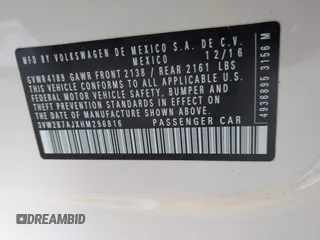 2017 Volkswagen Jetta S with VIN 3VW2B7AJXHM296816, listed as a IAAI auction lot 42118042 with 124,311 mi miles and . Bid and sale history available at DreamBid. Image 9.