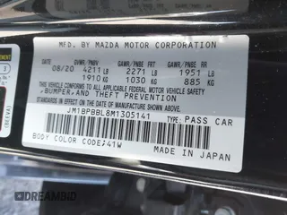 2021 Mazda 3 Select with VIN JM1BPBBL8M1305141, listed as a IAAI auction lot 41762686 with 41,212 mi miles and . Bid and sale history available at DreamBid. Image 9.