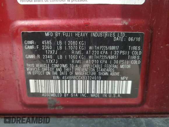 2011 Subaru Outback 2.5i Prem AWP with VIN 4S4BRBCCXB3324019, listed as a Copart auction lot 52588285 with 192,029 mi miles and Salvage Title. Bid and sale history available at carsss.com. Image 13.