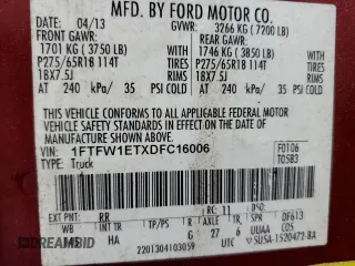 2013 Ford F-150 XL with VIN 1FTFW1ETXDFC16006, listed as a Copart auction lot 48343895 with 107,643 mi miles and Salvage Title. Bid and sale history available at carsss.com. Image 12.