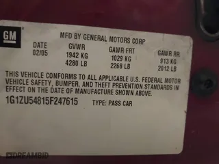 2005 Chevrolet Malibu LT with VIN 1G1ZU54815F247615, listed as a IAAI auction lot 41028831 with 195,269 mi miles. Bid and sale history available at carsss.com. Image 9.