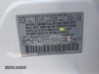 2018 Nissan Sentra S z VIN 3N1AB7AP6JY301076, wystawiony jako IAAI lot #42300529 z przebiegiem 117 730 mil mil oraz . Historia ofert i sprzedaży dostępna na DreamBid. Obrazek 9.