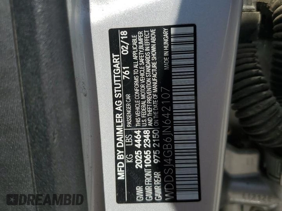 2018 Mercedes-Benz CLA 250 with VIN WDDSJ4GB6JN642107, listed as a Copart auction lot 52400635 with 66,020 mi miles and Salvage title. Bid and sale history available at DreamBid. Image 12.