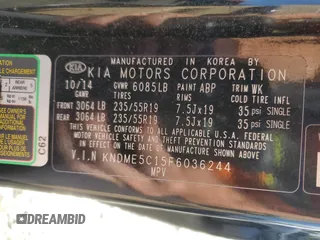 2015 Kia Sedona SX-L with VIN KNDME5C15F6036244, listed as a Copart auction lot 72794344 with 189,331 mi miles and Salvage Title. Bid and sale history available at DreamBid. Image 13.