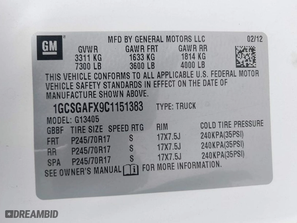 2012 Chevrolet Express Cargo Van with VIN 1GCSGAFX9C1151383, listed as a IAAI auction lot 42078082 with 199,106 mi miles. Bid and sale history available at carsss.com. Image 9.