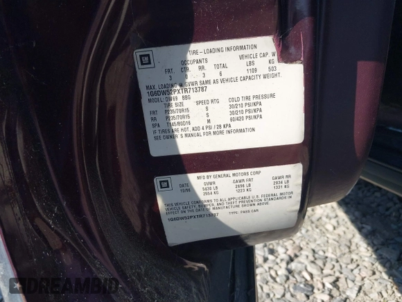 1996 Cadillac Fleetwood z VIN 1G6DW52PXTR713787, wystawiony jako IAAI lot #42079864 z przebiegiem Nie podano mil oraz . Historia ofert i sprzedaży dostępna na DreamBid. Obrazek 9.