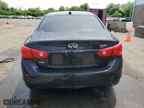 2014 Infiniti Q50 Sport with VIN JN1BV7AR8EM707401, listed as a Copart auction lot 58487675 with 125,487 mi miles and Salvage title. Bid and sale history available at DreamBid. Image 6.