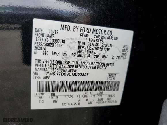 2013 Ford Explorer XLT with VIN 1FM5K7D89DGB53557, listed as a Copart auction lot 50660545 with 133,281 mi miles and Salvage Title. Bid and sale history available at carsss.com. Image 13.
