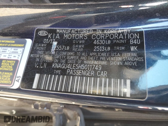 2017 Kia Optima Hybrid EX with VIN KNAGU4LE5H5011749, listed as a Copart auction lot 76780954 with 74,462 mi miles and Salvage Title. Bid and sale history available at carsss.com. Image 13.