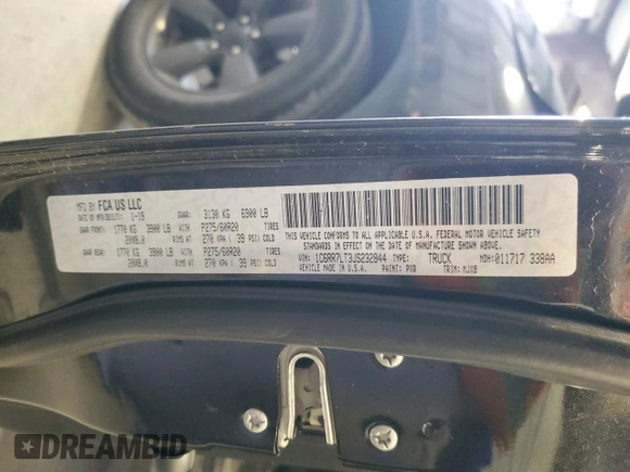 2018 Ram 1500 Harvest with VIN 1C6RR7LT3JS232844, listed as a Copart auction lot 82381834 with 169,940 mi miles and Salvage title. Bid and sale history available at DreamBid. Image 12.