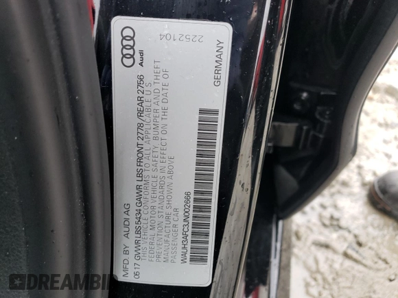 2018 Audi A6 with VIN WAUH3AFC3JN002666, listed as a Copart auction lot 72143102 with 43,542 mi miles and . Bid and sale history available at DreamBid. Image 14.
