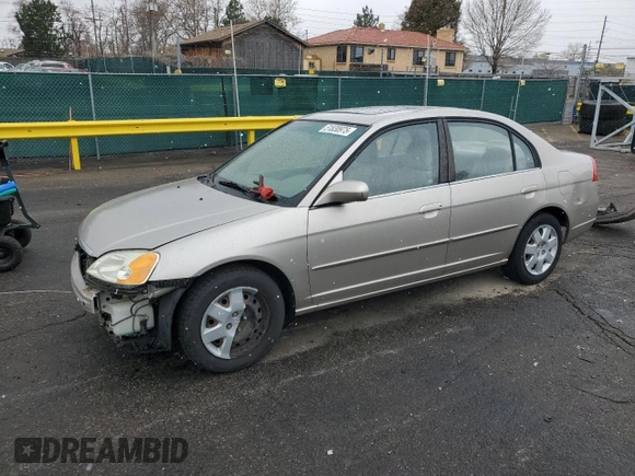 2001 Honda Civic EX with VIN 1HGES257X1L048799, listed as a Copart auction lot 51830975 with 201,051 mi miles and Salvage Title. Bid and sale history available at carsss.com. Image 1.