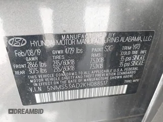 2019 Hyundai Santa Fe Limited z VIN 5NMS53AD2KH088517, wystawiony jako IAAI lot #42226900 z przebiegiem 73 672 mil mil oraz . Historia ofert i sprzedaży dostępna na DreamBid. Obrazek 9.
