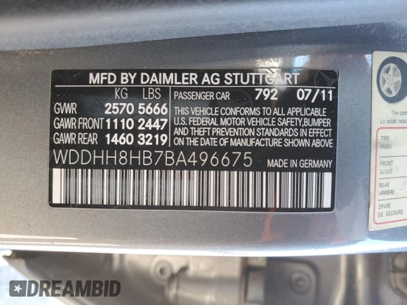 2011 Mercedes-Benz E 350 Luxury with VIN WDDHH8HB7BA496675, listed as a Copart auction lot 44751065 with 118,318 mi miles and Salvage Title. Bid and sale history available at DreamBid. Image 12.