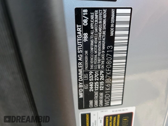 2019 Mercedes-Benz E 450 with VIN WDD1K6JB7KF080713, listed as a Copart auction lot 60275025 with 46,866 mi miles and Salvage title. Bid and sale history available at DreamBid. Image 12.