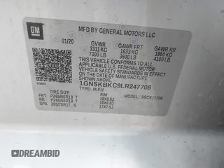 2020 Chevrolet Tahoe LT with VIN 1GNSKBKC9LR247708, listed as a IAAI auction lot 41732270 with Not provided miles and . Bid and sale history available at DreamBid. Image 9.