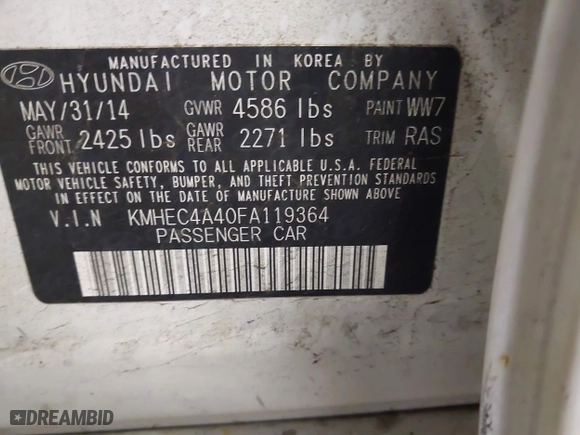 2015 Hyundai Sonata Hybrid Limited with VIN KMHEC4A40FA119364, listed as a IAAI auction lot 40883259 with 148,969 mi miles. Bid and sale history available at carsss.com. Image 9.